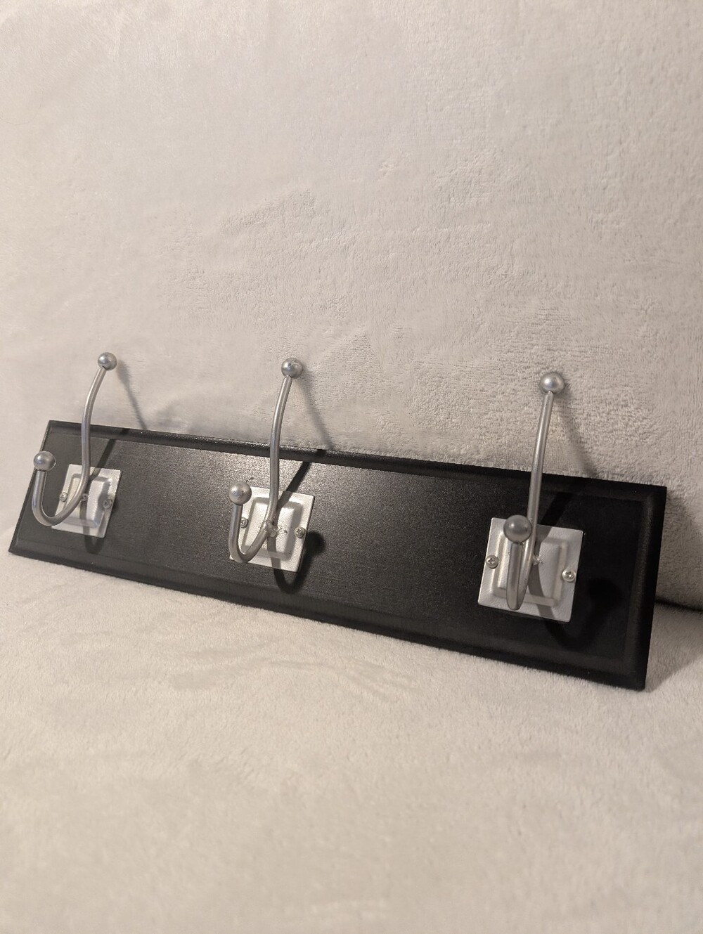 Black Wall Mount Coat Rack 3 Silver Double Hooks